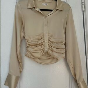 Reformation Beige Satin Button Down Shirt